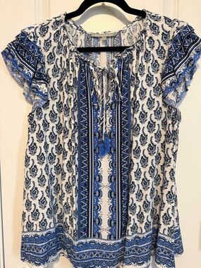 Daniel Rainn White and Blue Printed Peasant Blouse